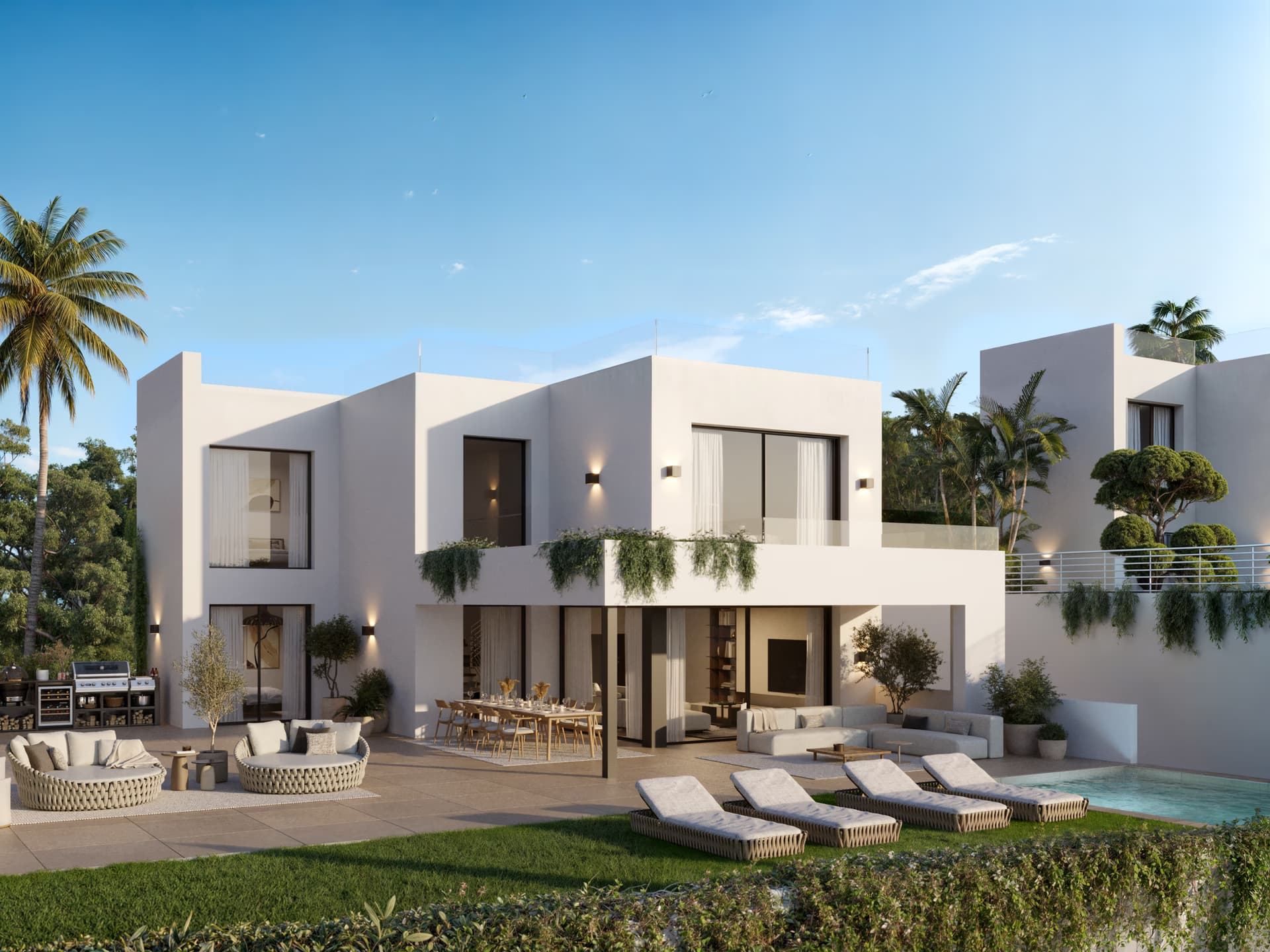 Higuerón Hills — Villa am Abend (Visualisierung)