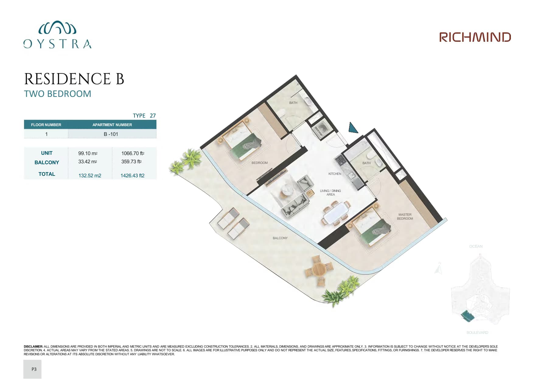 OYSTRA Grundriss 2 Bedrooms