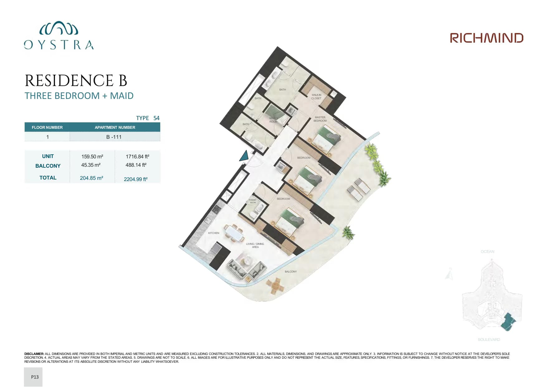 OYSTRA Grundriss 3 Bedrooms + Maid